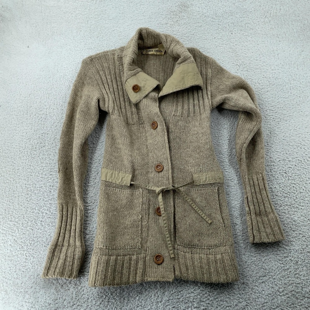 ! SIZE TAG Vintage Carol Cohen Sweater Womens Wool‎ Belted Button Cardigan 90s